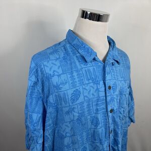 Island Passport 4XL Hawaiina Aloha Shirt Blue Tribal Floral Print 100% Rayon